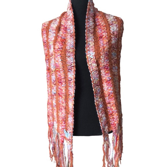 Aurora Paci Italia Woven Wool-Blend Fringe Scarf Made In Italy - Picture 5 of 13